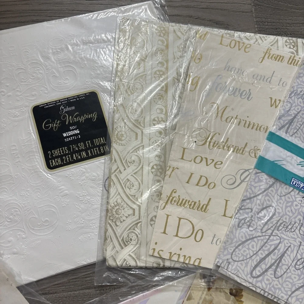Lot of Vintage Gift wrapping paper rose, baby, wedding, I Do, Floral Made In USA